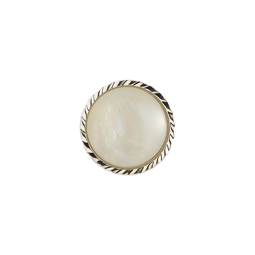 Botón Perla Redondo Borde Plata Blanco