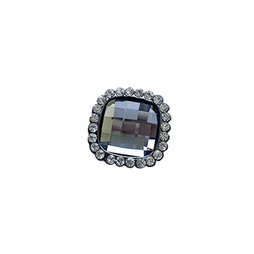 Botón Diamante Cuadrado 24MM 4UN Negro Borde Plata