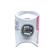 Botón Diamante Cuadrado 24MM 4UN Negro Borde Plata