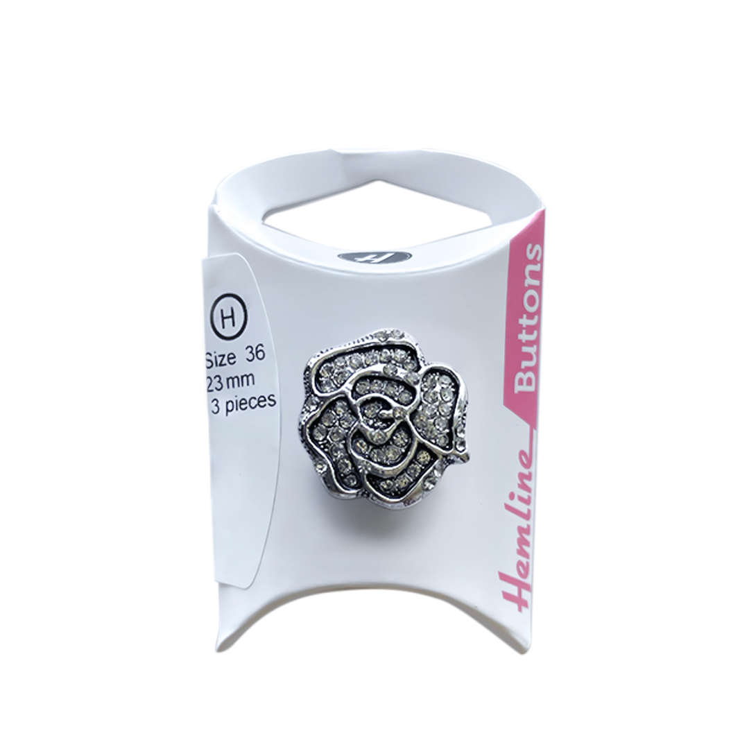 Botón Metálico Flor 23MM 4UN Silver