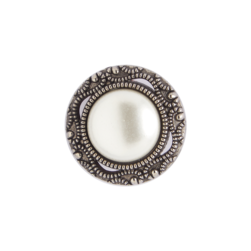 Bot&amp;oacute;n Perla Redondo Borde Plata Blanco
