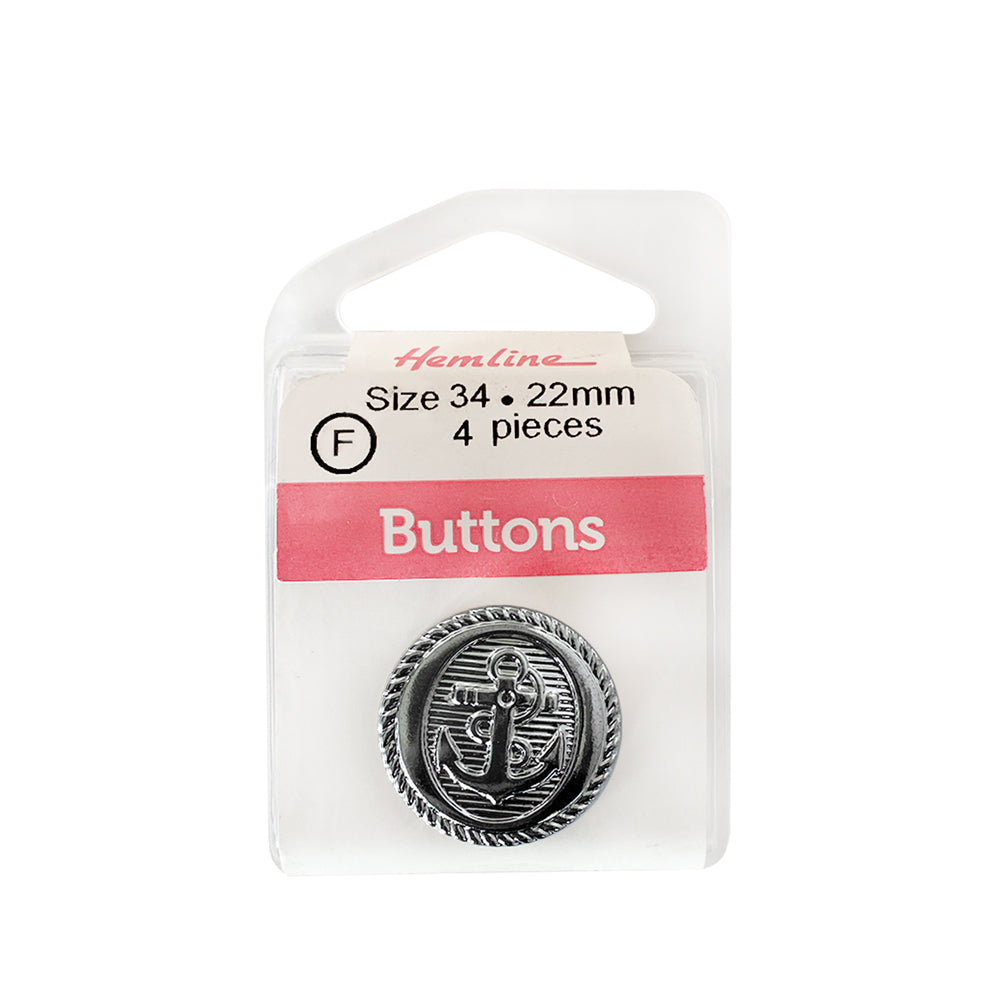 Botón Metálico Redondo Plateado 22MM 4UN